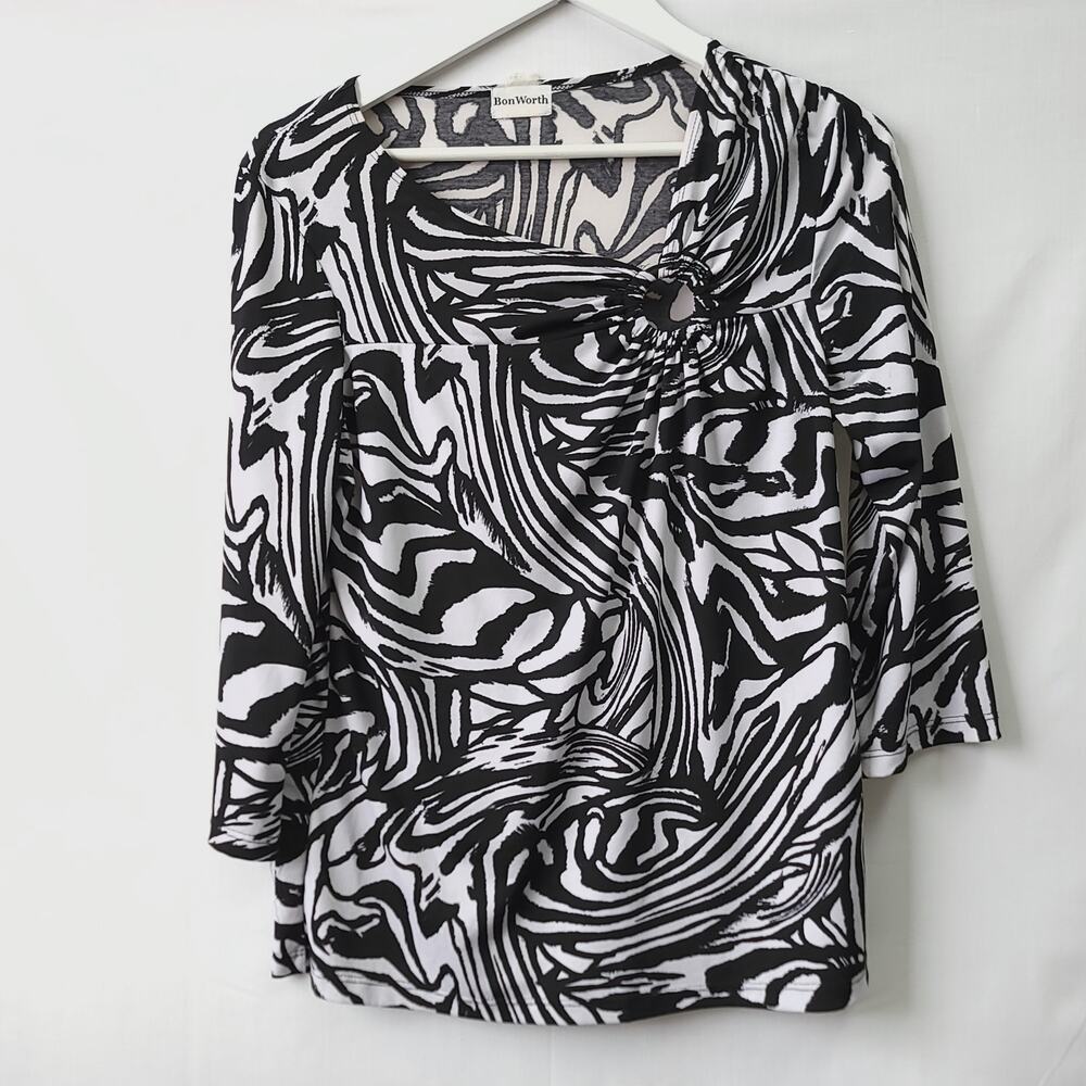 BonWorth Top Shirt Zebra Womens Size Xs Black White Blouse